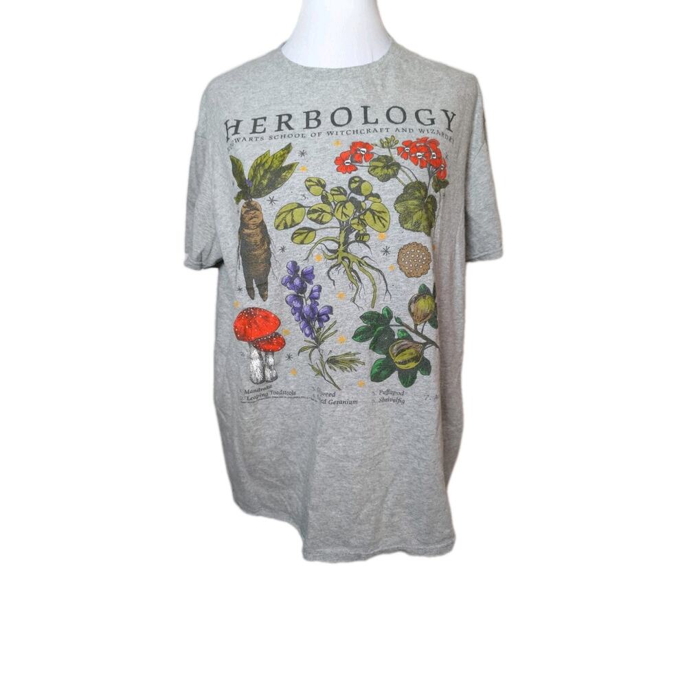 Harry Potter Shirt Gray Hogwarts Herbology Short Sleeve Graphic T-Shirt Large 42